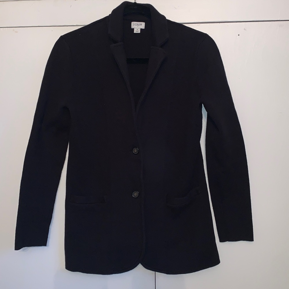 J CREW black Cotton Knit Button Front Long Sleeve Sweater Blazer Jacket EUC